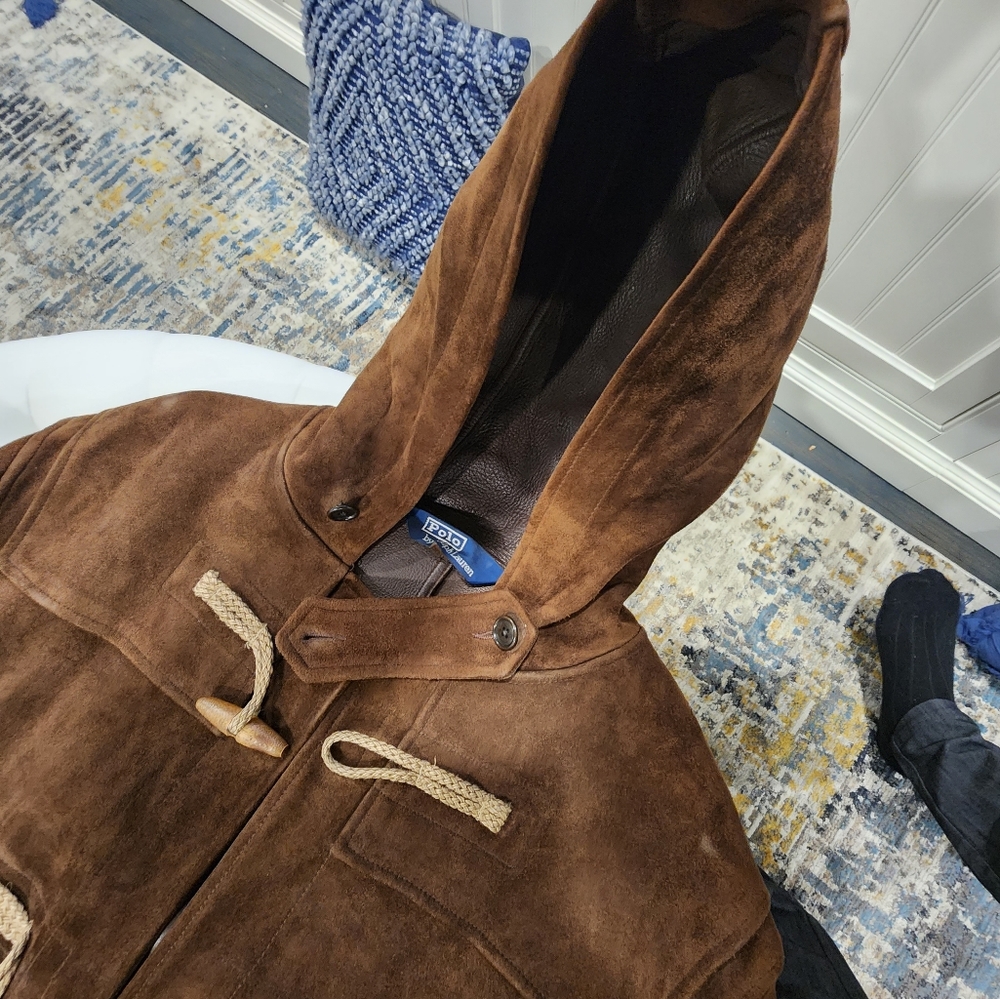 Ralph Lauren polo Vintage Leather Duffle coat hoodie Excellent condition Trench - Picture 12 of 12